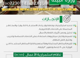 البيئة تحصد شهادة الأيزو العالمية في إدارة نظام استمرارية الأعمال