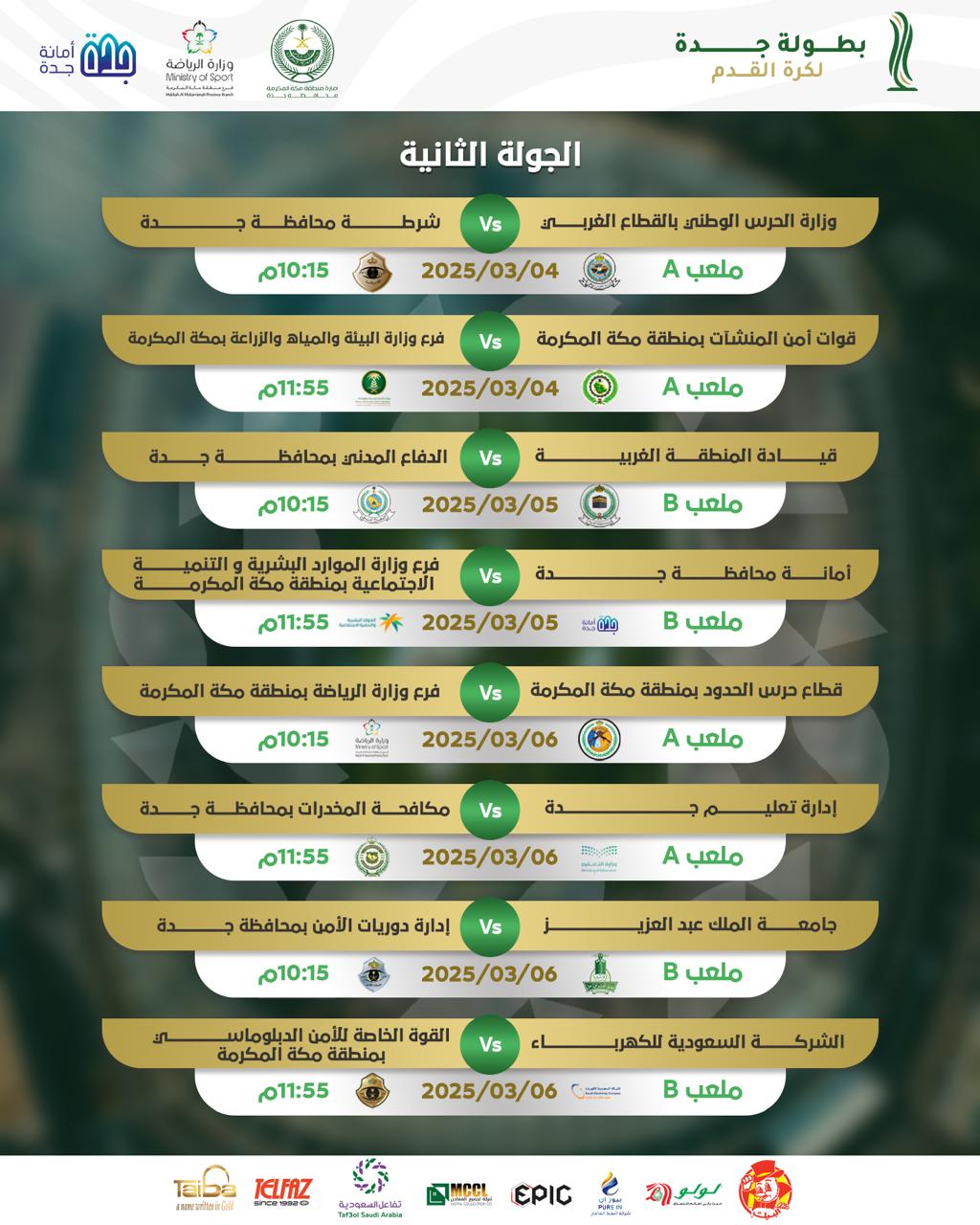 لجان بطولة جدة 2025 لكرة القدم تعتمد إجراء القرعة للفرق المُشاركة  جدة 12 شعبان 1446 هـ الموافق 11 فبراير 2025 م واس