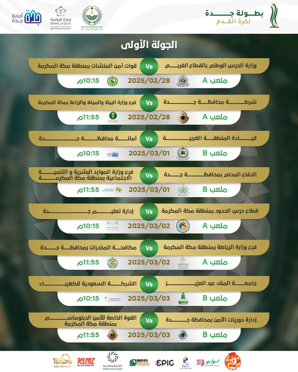 لجان بطولة جدة 2025 لكرة القدم تعتمد إجراء القرعة للفرق المُشاركة  جدة 12 شعبان 1446 هـ الموافق 11 فبراير 2025 م واس