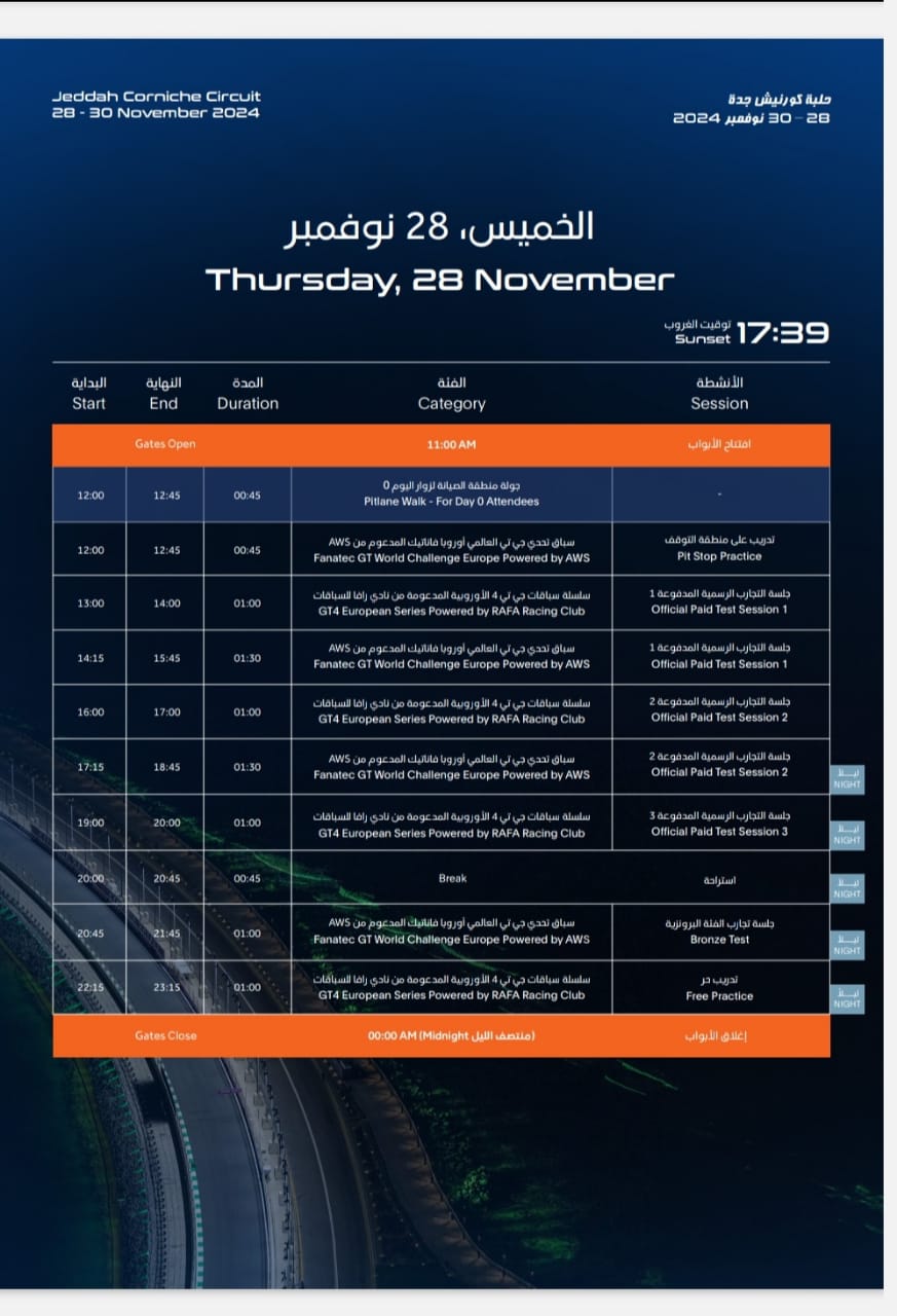 حلبة كورنيش جدة تشهد انطلاق مرحلة التجارب الرئيسة.. واليوم انطلاق السباق الأول في 